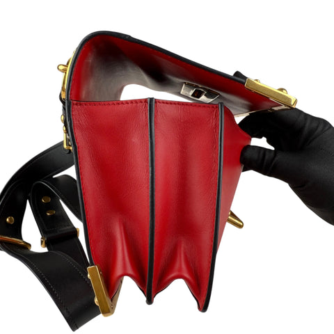 Prada City Calf And Saffiano Leather Cahier Crossbody Bag Red/Black handbag