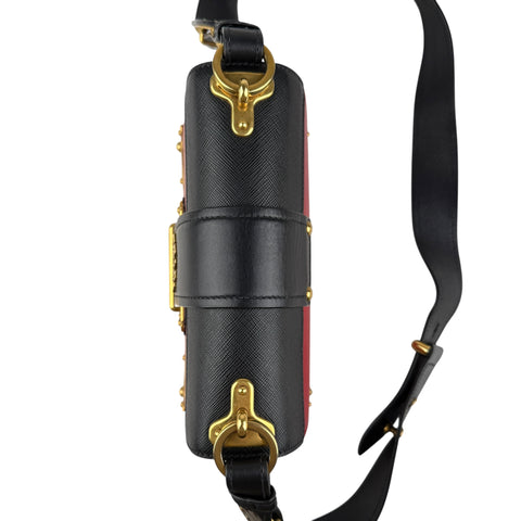 Prada City Calf And Saffiano Leather Cahier Crossbody Bag Red/Black handbag