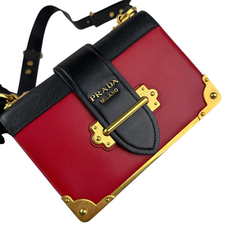 Prada City Calf And Saffiano Leather Cahier Crossbody Bag Red/Black handbag