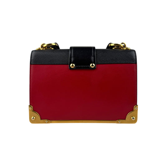 Prada City Calf And Saffiano Leather Cahier Crossbody Bag Red/Black handbag