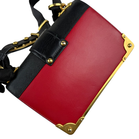 Prada City Calf And Saffiano Leather Cahier Crossbody Bag Red/Black handbag
