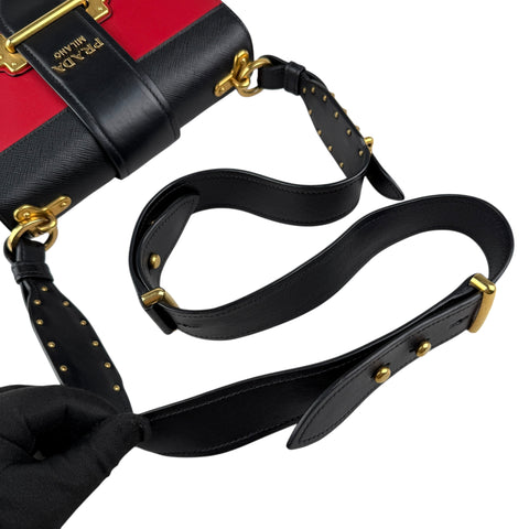 Prada City Calf And Saffiano Leather Cahier Crossbody Bag Red/Black handbag