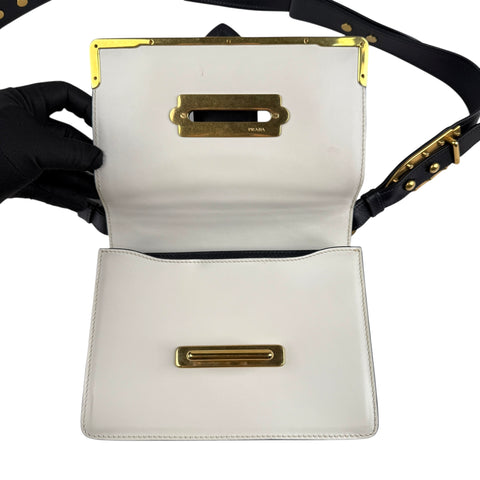 Prada City Calf And Saffiano Leather Cahier Crossbody Bag White/Black handbag