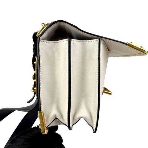 Prada City Calf And Saffiano Leather Cahier Crossbody Bag White/Black handbag