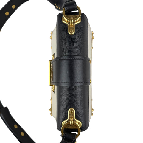 Prada City Calf And Saffiano Leather Cahier Crossbody Bag White/Black handbag