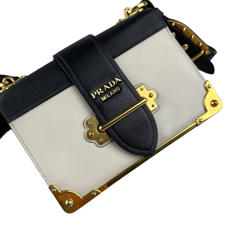 Prada City Calf And Saffiano Leather Cahier Crossbody Bag White/Black handbag