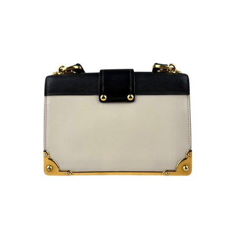 Prada City Calf And Saffiano Leather Cahier Crossbody Bag White/Black handbag