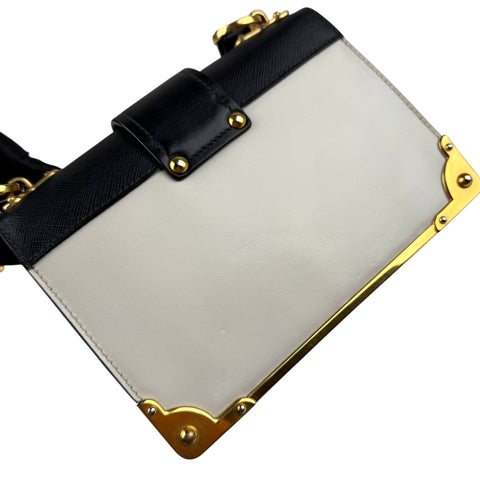 Prada City Calf And Saffiano Leather Cahier Crossbody Bag White/Black handbag