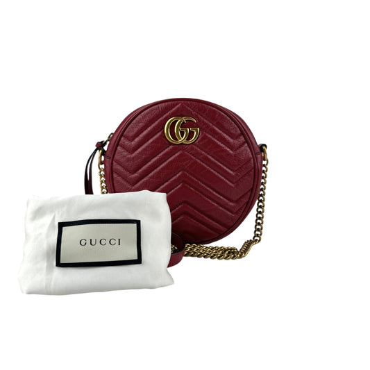 Pre-owned gucci-gg-marmont-round-leather-crossbody-bag back view