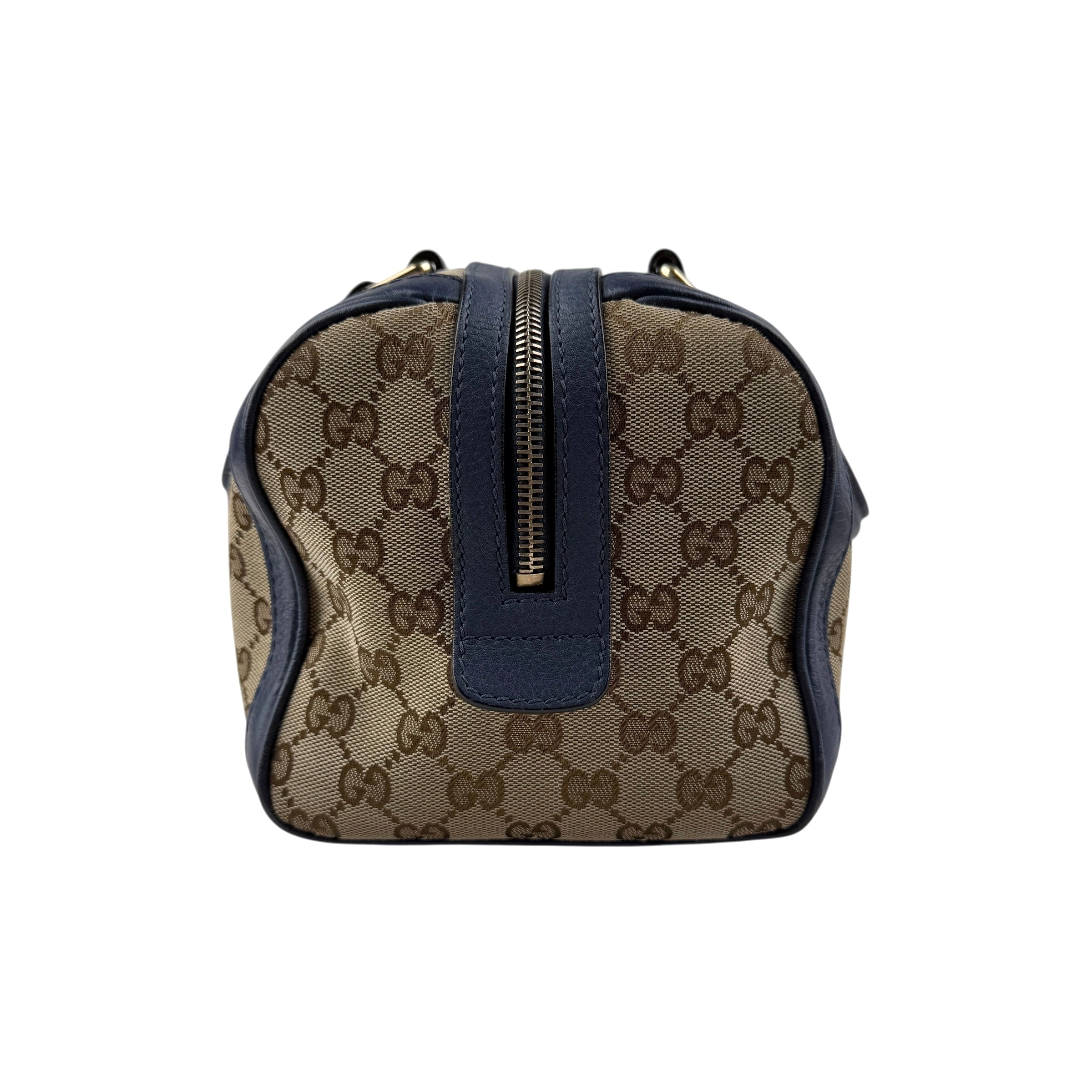 Pre-owned Gucci Monogram Vintage Web Medium Boston Blue bag