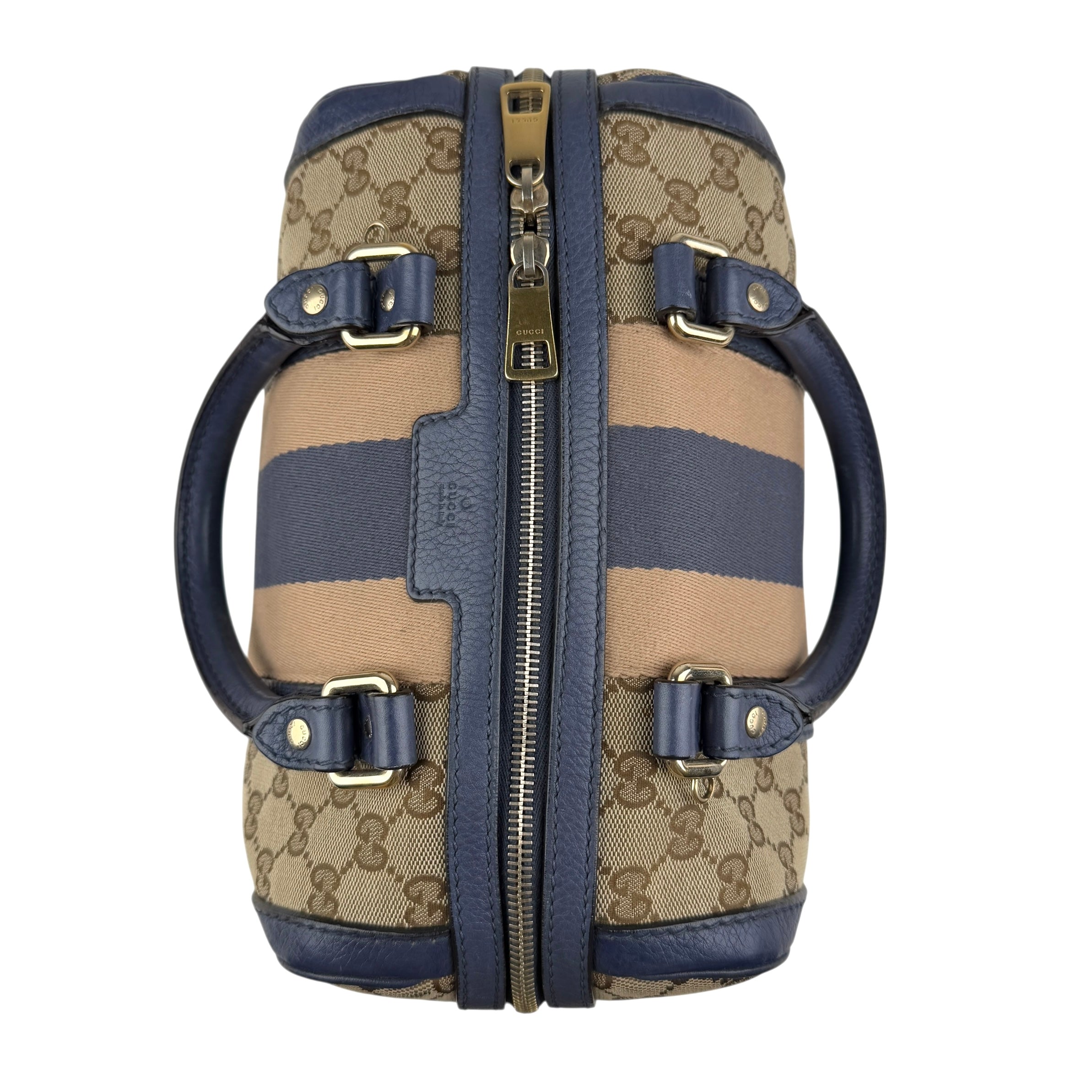 Pre-owned Gucci Monogram Vintage Web Medium Boston Blue bag