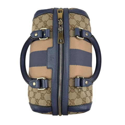 Pre-owned Gucci Monogram Vintage Web Medium Boston Blue bag