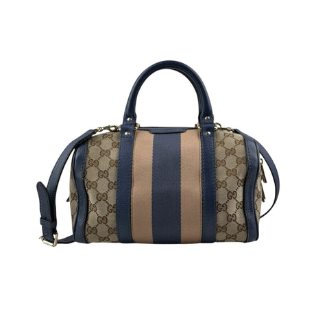 Pre-owned Gucci Monogram Vintage Web Medium Boston Blue bag main image
