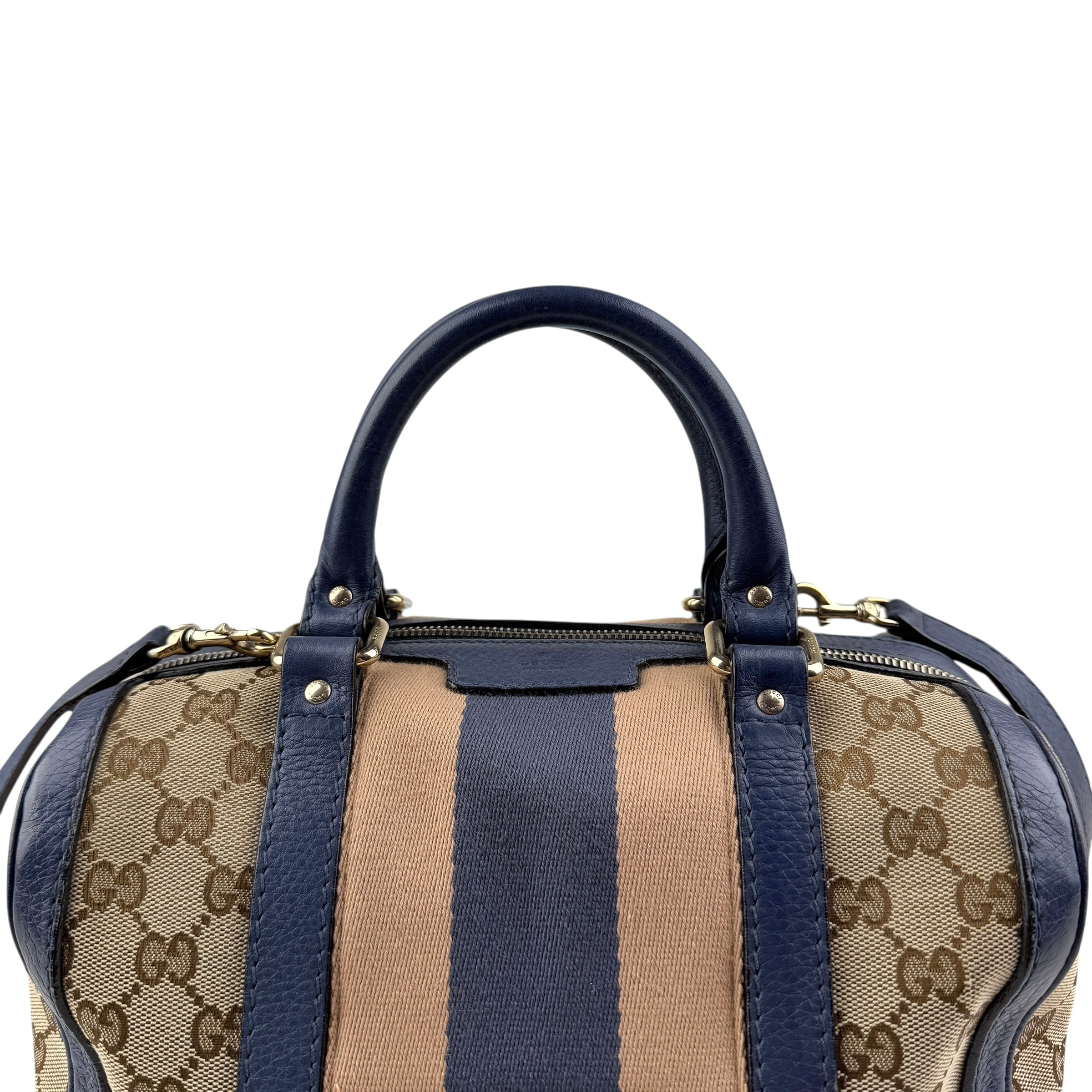 Pre-owned Gucci Monogram Vintage Web Medium Boston Blue bag
