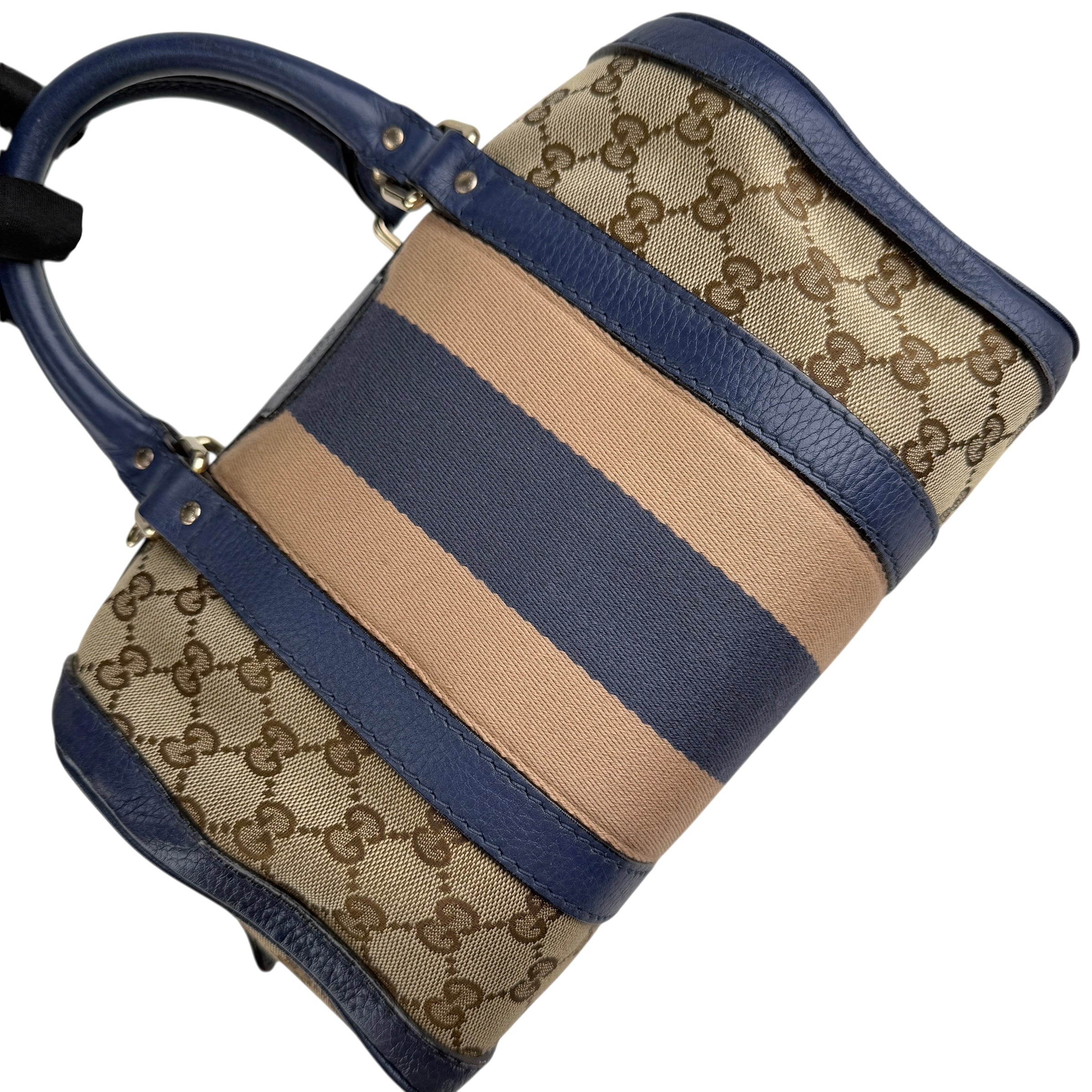 Pre-owned Gucci Monogram Vintage Web Medium Boston Blue bag