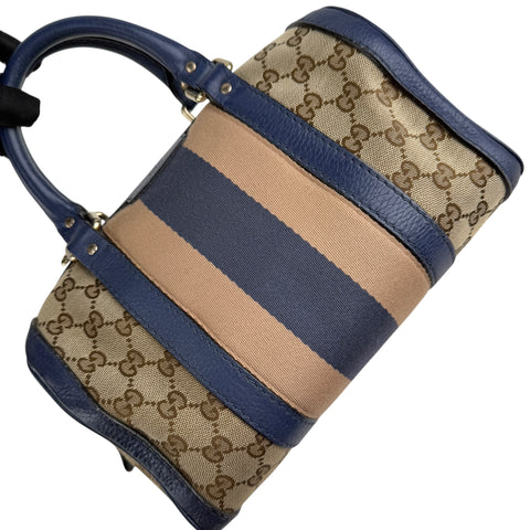 Pre-owned Gucci Monogram Vintage Web Medium Boston Blue bag