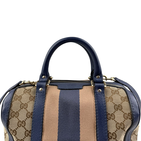 Pre-owned Gucci Monogram Vintage Web Medium Boston Blue bag