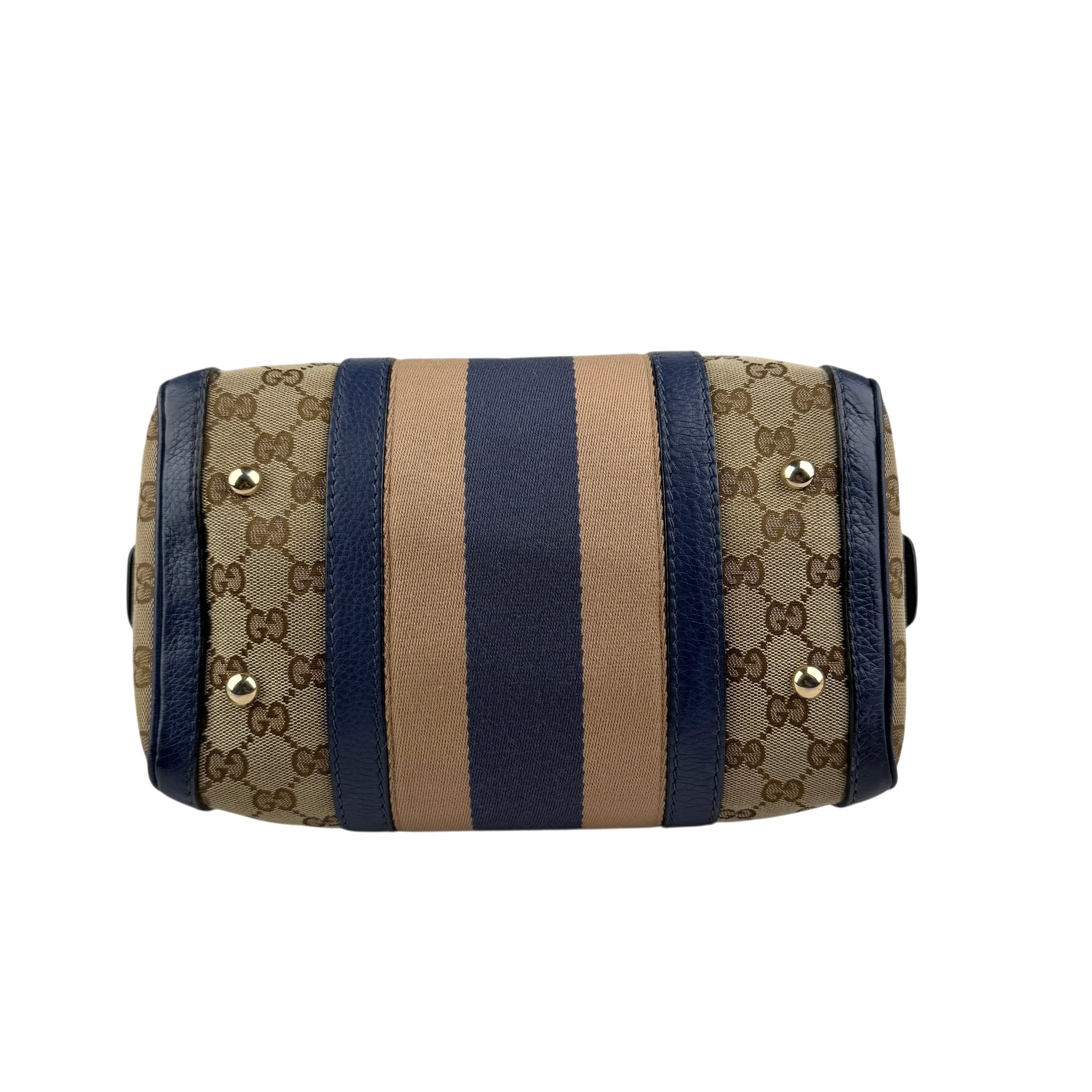 Pre-owned Gucci Monogram Vintage Web Medium Boston Blue bag