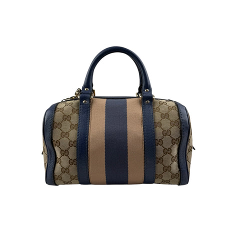 Pre-owned Gucci Monogram Vintage Web Medium Boston Blue bag back view