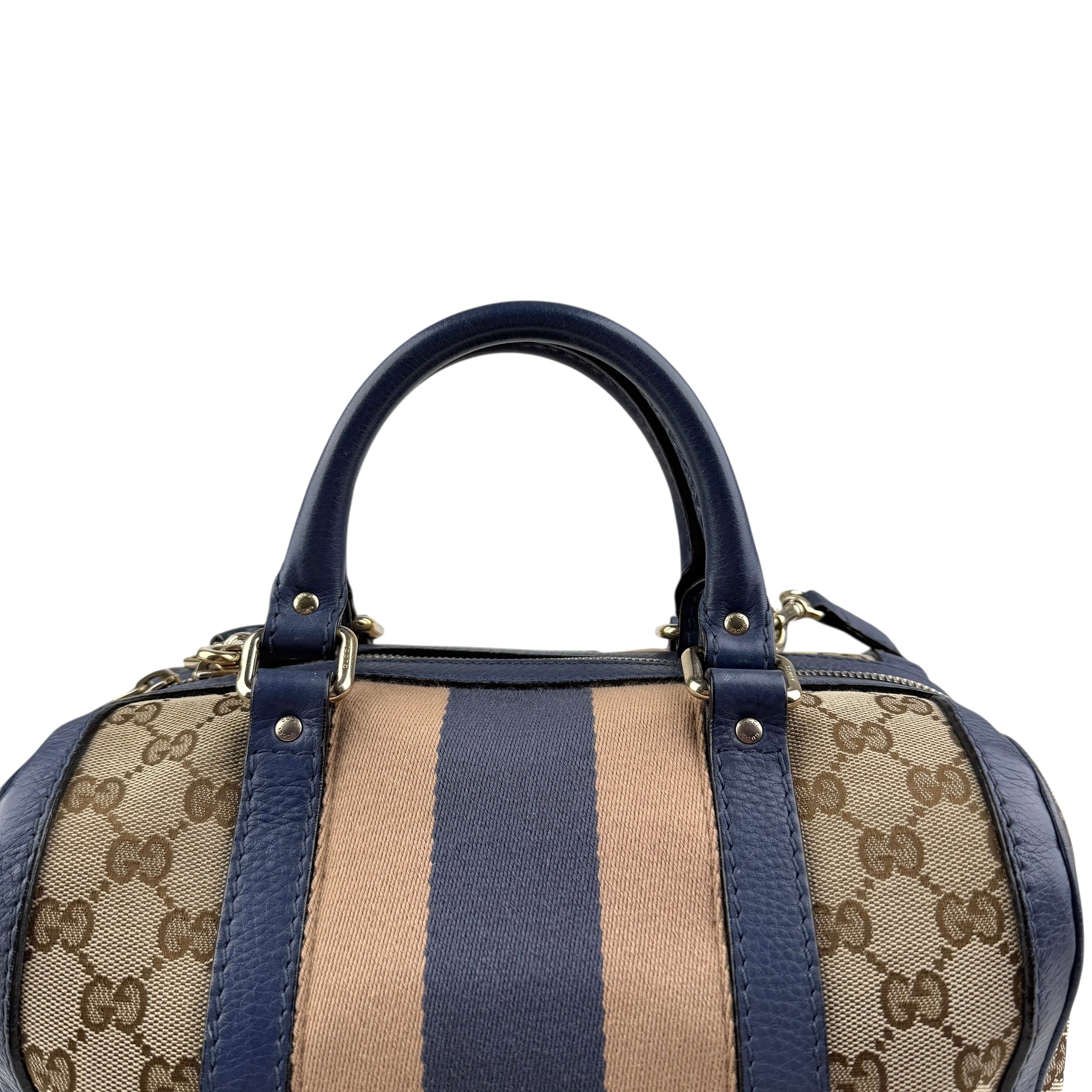 Pre-owned Gucci Monogram Vintage Web Medium Boston Blue bag