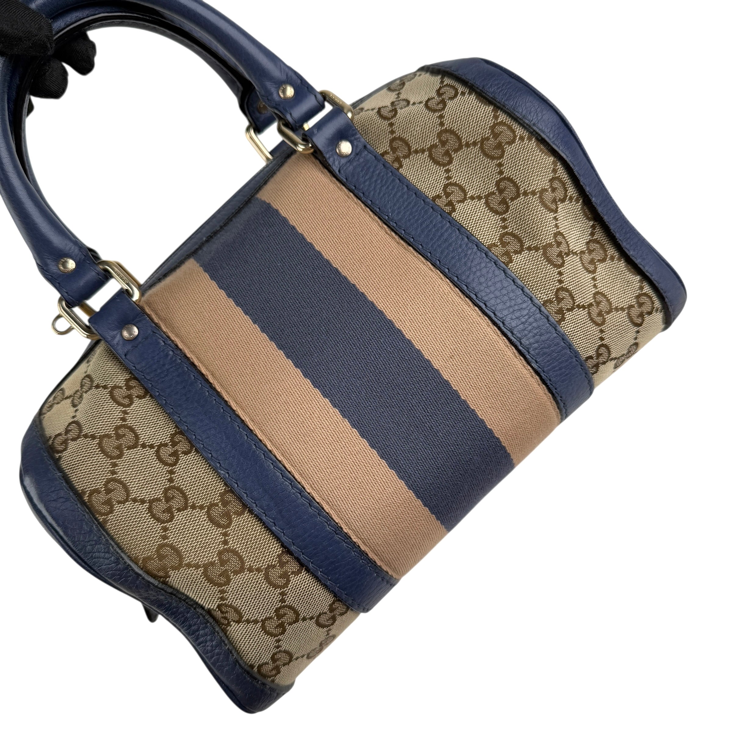 Pre-owned Gucci Monogram Vintage Web Medium Boston Blue bag