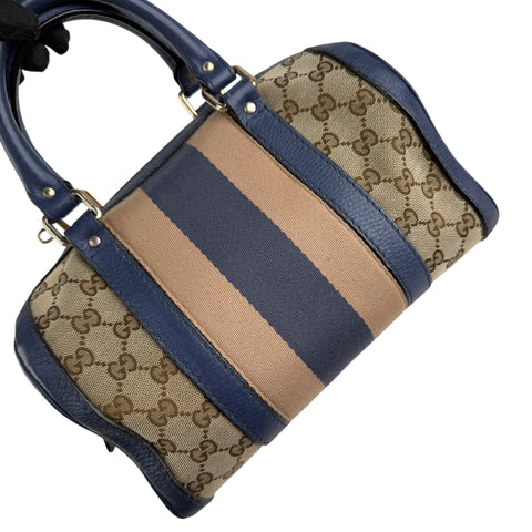 Pre-owned Gucci Monogram Vintage Web Medium Boston Blue bag