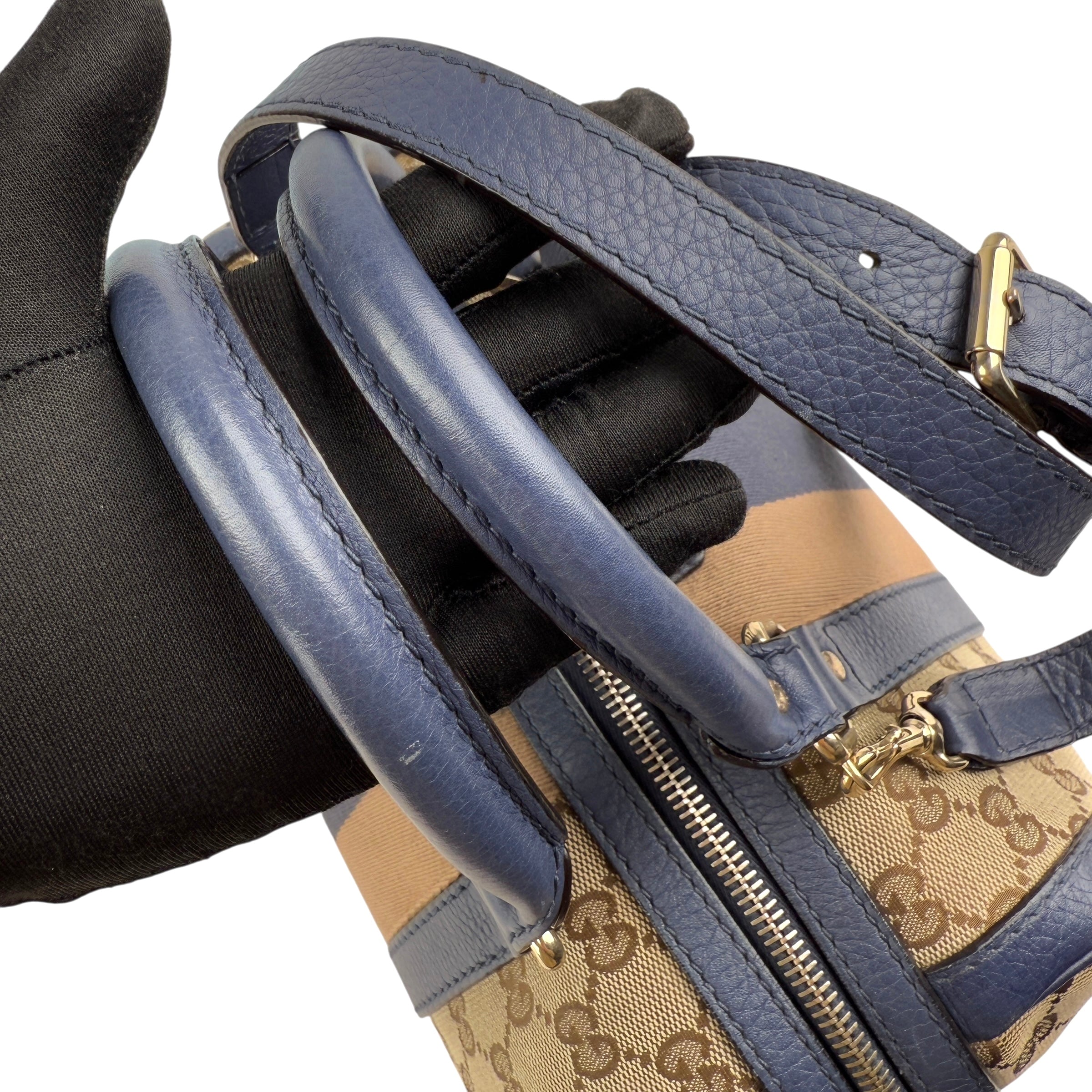 Pre-owned Gucci Monogram Vintage Web Medium Boston Blue bag