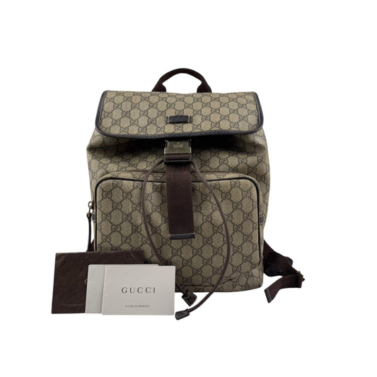 Pre-owned gucci-single-buckle-backpack-gg-supreme-canvas-brown back view