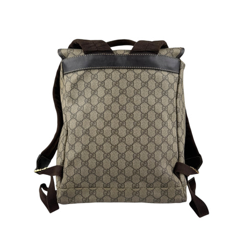 Pre-owned gucci-single-buckle-backpack-gg-supreme-canvas-brown