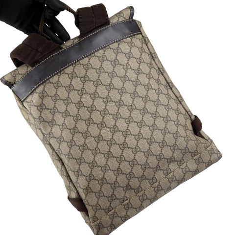 Pre-owned gucci-single-buckle-backpack-gg-supreme-canvas-brown