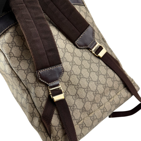 Pre-owned gucci-single-buckle-backpack-gg-supreme-canvas-brown
