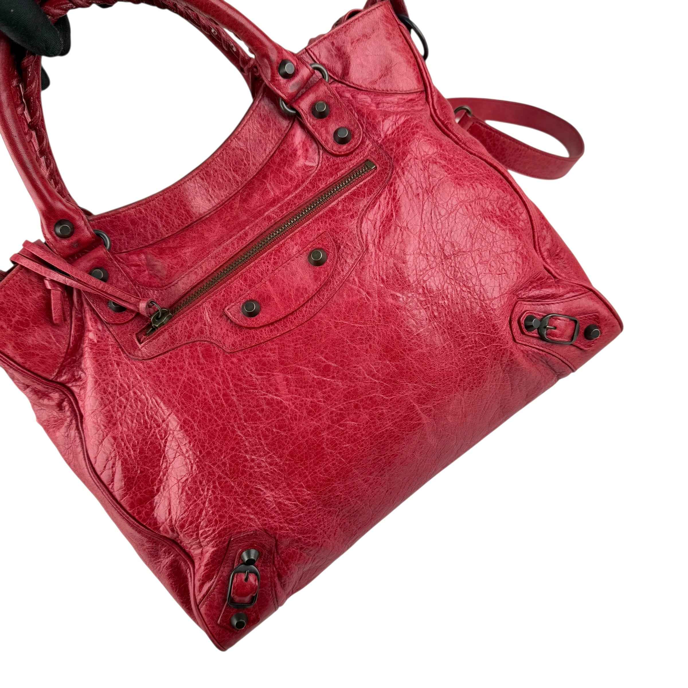 Balenciaga City Leather Shoulder Bag Red