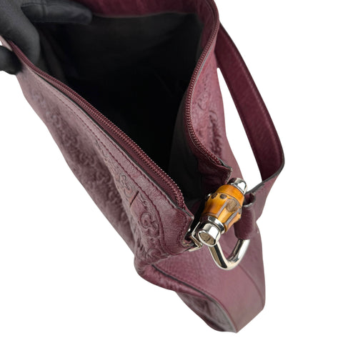 Gucci Red Guccissima Bamboo D Ring Hobo Dark red