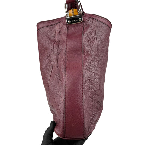 Gucci Red Guccissima Bamboo D Ring Hobo Dark red