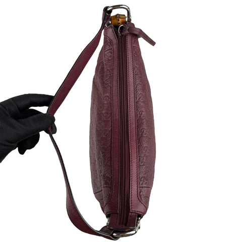Gucci Red Guccissima Bamboo D Ring Hobo Dark red