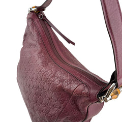 Pre-owned gucci-guccissima-bamboo-d-ring-hobo-handbag-dark-red