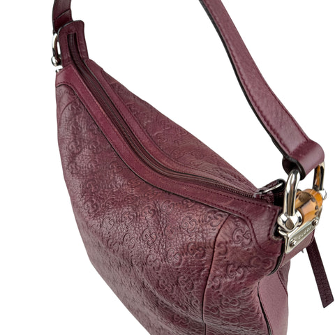 Gucci Red Guccissima Bamboo D Ring Hobo Dark red