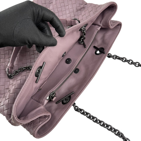 Pre-owned bottega veneta lilac intrecciato leather double chain tote front