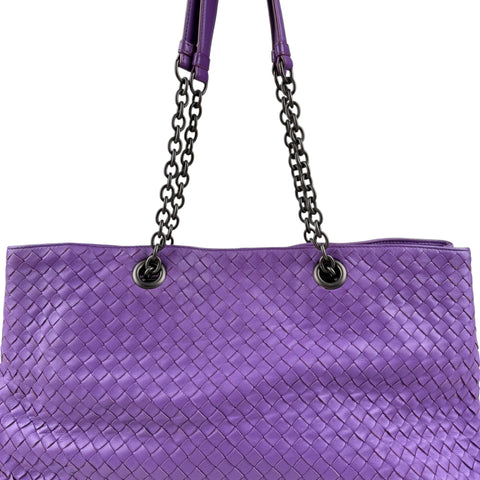 Pre-owned bottega veneta intrecciato purple tote bag front