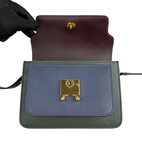 Marni Trunk Color Block Saffiano Leather Shoulder Bag