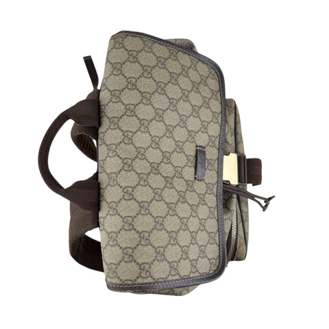Pre-owned gucci-single-buckle-backpack-gg-supreme-canvas-brown