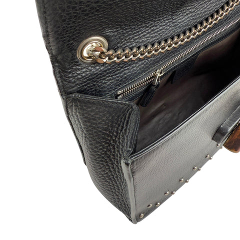 Gucci Black Studded Leather Miss Bamboo Shoulder Bag