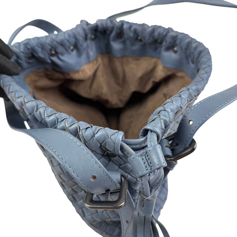 Pre-owned bottega veneta intrecciato blue leather shoulder bag front