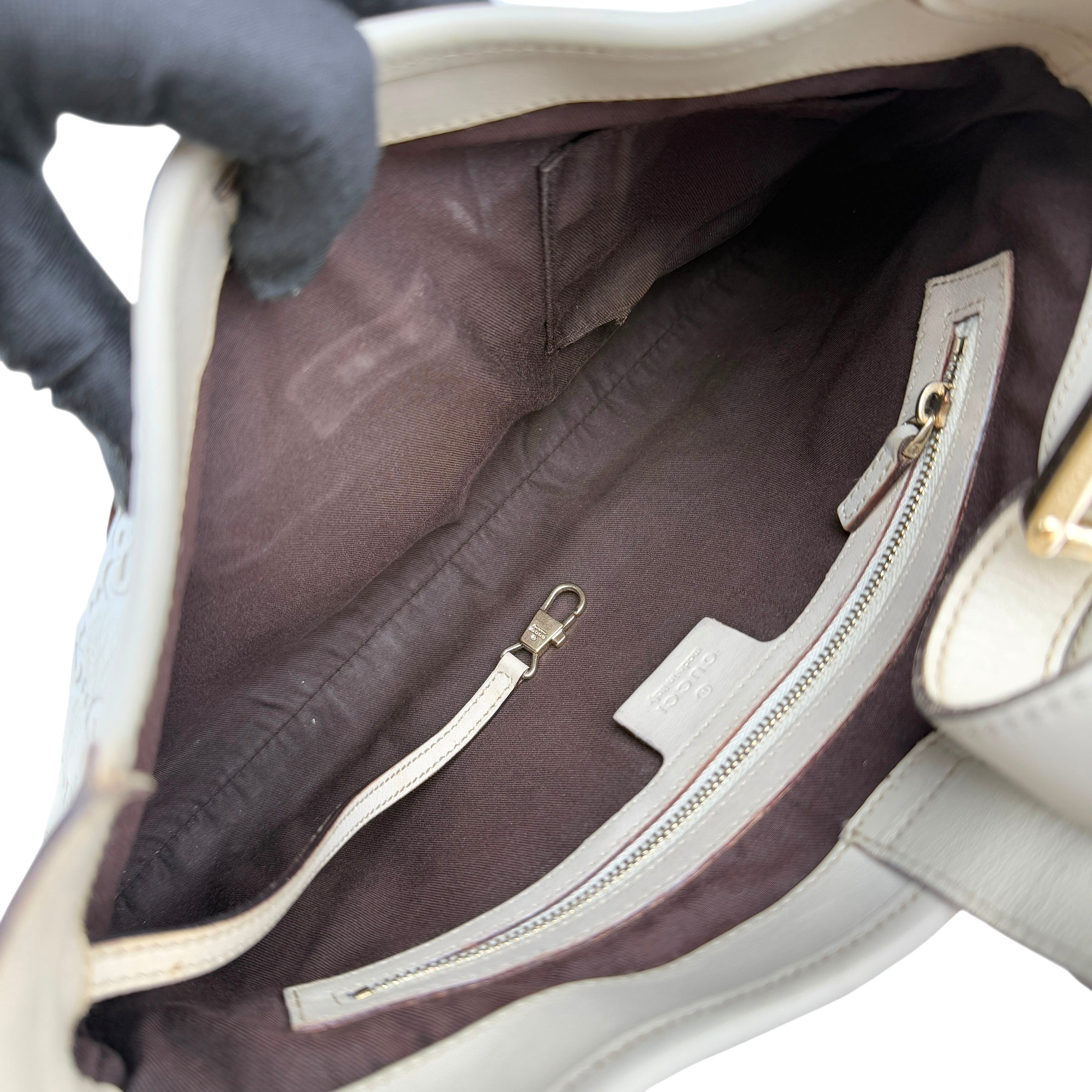 Pre-owned gucci-white-guccissima-jackie-leather-punch-hobo-bag