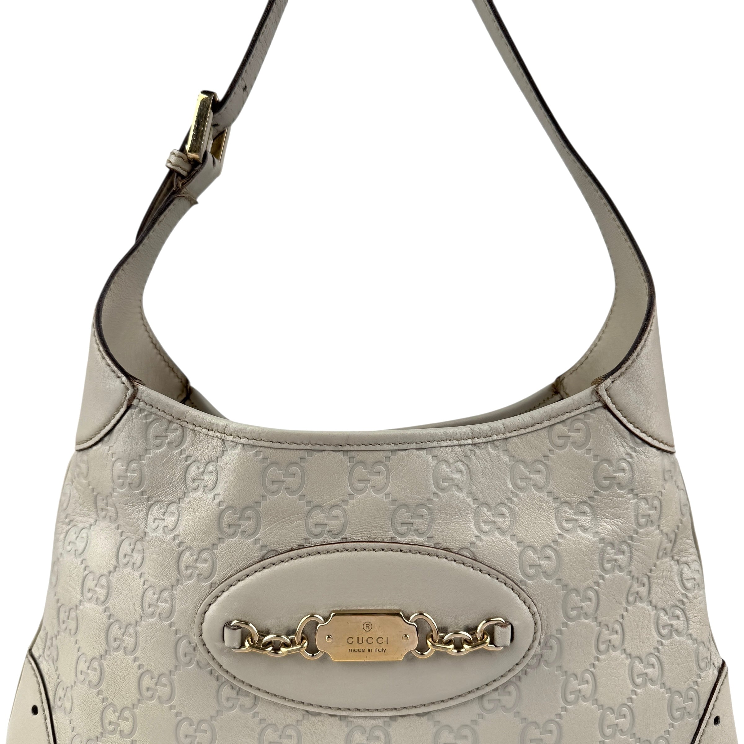 Pre-owned gucci-white-guccissima-jackie-leather-punch-hobo-bag