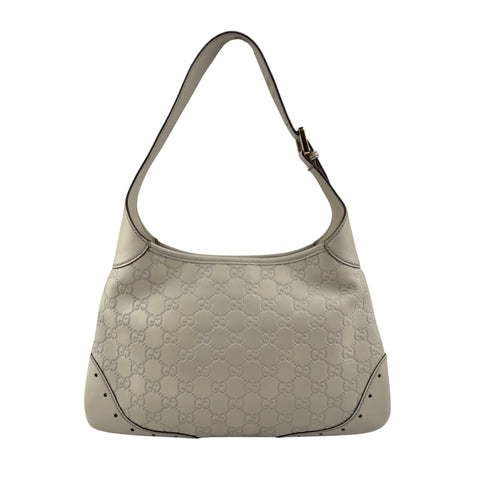 Pre-owned gucci-white-guccissima-jackie-leather-punch-hobo-bag back view