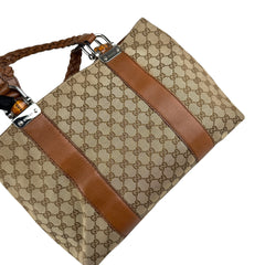 Pre-owned gucci-bamboo-monogram-large-tote-shoulder-bag
