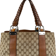 Pre-owned gucci-bamboo-monogram-large-tote-shoulder-bag