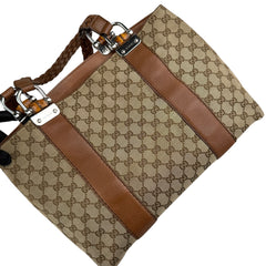 Pre-owned gucci-bamboo-monogram-large-tote-shoulder-bag