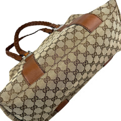 Pre-owned gucci-bamboo-monogram-large-tote-shoulder-bag